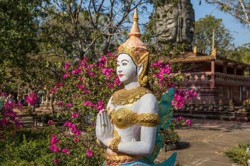 Kambodža, Kampong Cham, Vienuolynas, Budistinis, Religija, Figūra, Statula, Pastatas, Architektūra, Istoriškai