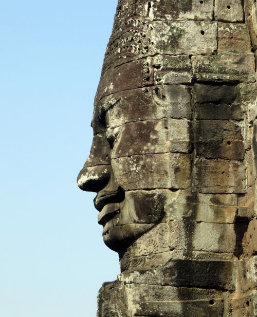 Kambodža, Angkor, Šventykla, Bayon, Statula, Veidas, Profilis, Pierre, Religija, Siem Grižti, Skulptūra