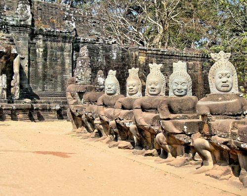 Kambodža, Angkor, Bayon, Apsaugai, Statulos, Veidas, Skulptūra