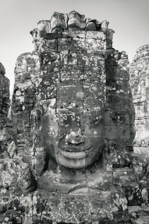 Kambodža, Siem Grižti, Angkor, Angkor Wat, Bajono Šventykla, Budos Statulos, Akmuo, Statula, Kultūros Reliktai, Reliktas, Juoda Ir Balta, Kelionė, Žlugti