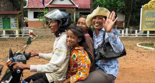 Kambodža, Asija, Siem Grižti, Motociklas, Šeima, Banga, Linksmas, Juoktis