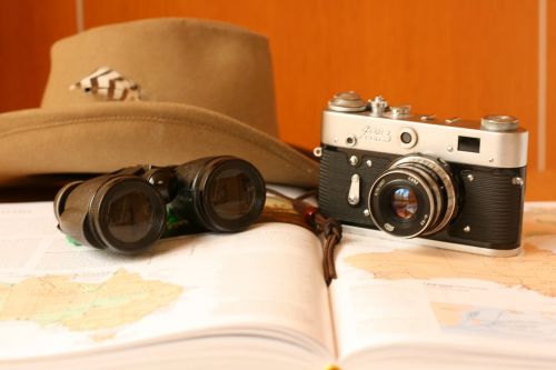 Fotoaparatas, Senas, Skrybėlę, Kelionė, Vintage, Senoji Kamera