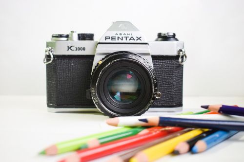 Fotoaparatas, Objektyvas, Fotografija, Pentax, Spalva, Pieštukas