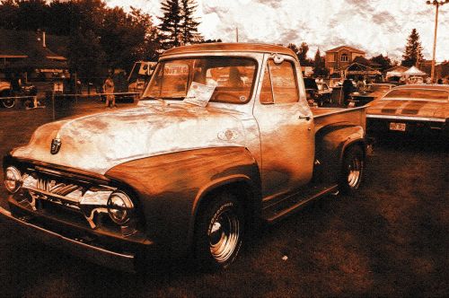 Automobilis,  Senas,  Senovinis,  Vintage,  Sunkvežimis,  Stilizuotas Derliaus Nuėmimo Sunkvežimis # 1