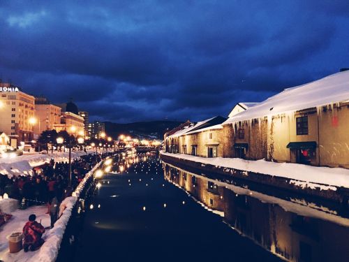 Kanalas, Otaru, Naktinis Vaizdas, Romantiškas, Žiema