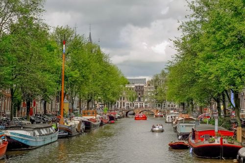 Kanalas, Barža, Namelis, Vandens Kelias, Amsterdamas, Nyderlandai, Holland, Europa