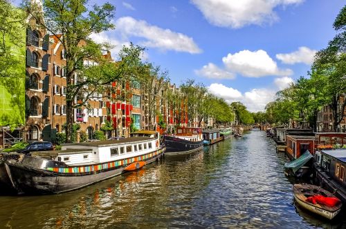 Kanalas, Vandens Kelias, Barža, Naminė Valtis, Miesto, Miestas, Miesto Panorama, Amsterdamas, Nyderlandai, Holland, Europa