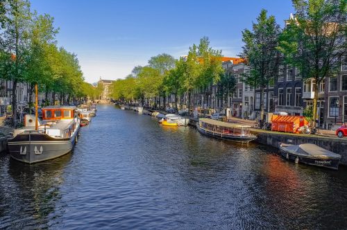 Kanalas, Vandens Kelias, Barža, Naminė Valtis, Vakaras, Miestas, Miesto Panorama, Amsterdamas, Nyderlandai, Holland, Europa
