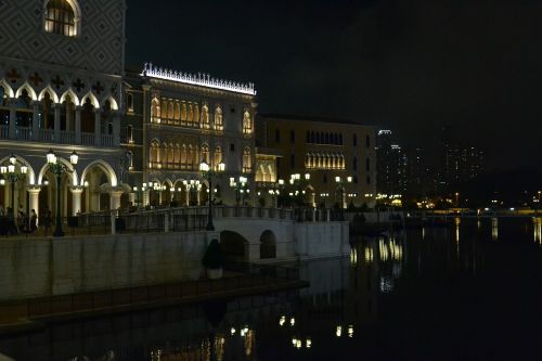 Kanalas, Naktis, Žibintai, Europietis, Vakaras, Vanduo, Lauke, Architektūra, Ispanų, Makao, Venetian