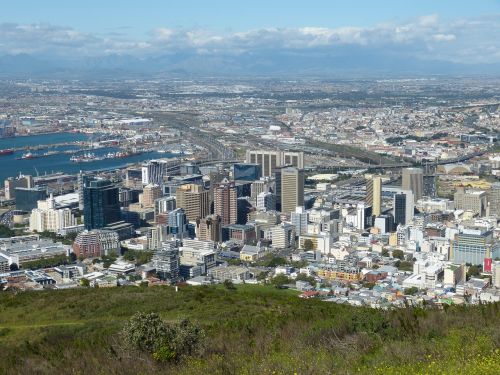 Cape Town, Pietų Afrika, Tolimas Vaizdas, Perspektyva, Miestas, Panorama, Panorama, Vandenynas, Jūra, Uostas, Miesto Centras
