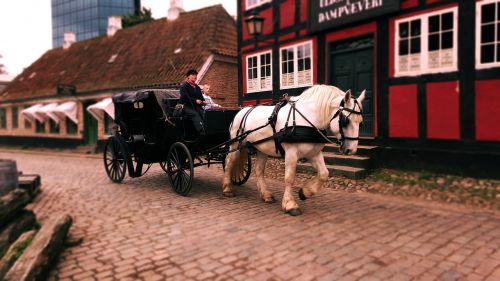 Vežimas, Arklio Vežimas, Senamiestis, Denmark, Gražus, Namas, Senas, Miestas, Bornholm