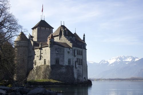 Pilis, Montreux, Šveicarija, Ežeras, Chillon, Kelionė, Europa, Geneva, Swiss, Viduramžių, Vanduo, Pastatas, Istorija, Architektūra
