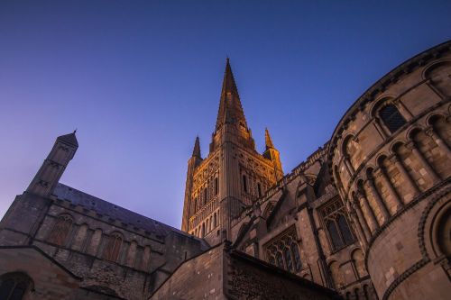 Katedra, Bažnyčia, Paminklas, Vakare, Norwich, Anglija
