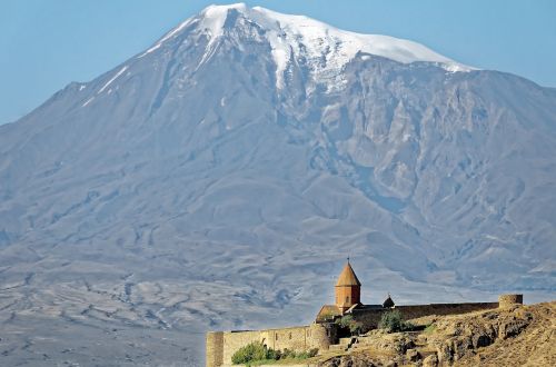 Kaukazas, Armėnija, Araratas, Vienuolyno Choras Virapberg, Sniegas, Panorama, Kalnų Viršūnių Susitikimas, Kraštovaizdis