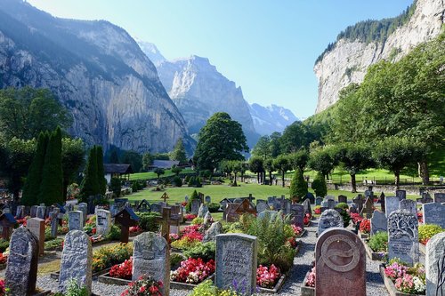 Kapinės,  Lauterbrunnen,  Alpės,  Šveicarija,  Panorama,  Masyvas,  Kalnai