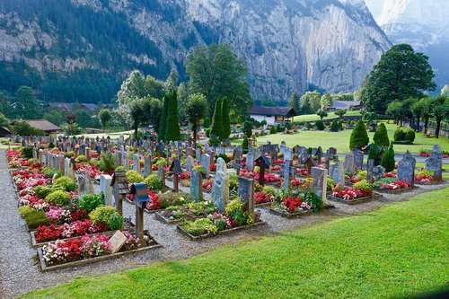 Kapinės,  Lauterbrunnen,  Alpės,  Šveicarija,  Panorama,  Masyvas,  Kalnai