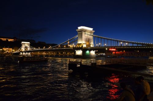 Grandinės Tiltas, Danube, Budapest, Tiltas, Naktis
