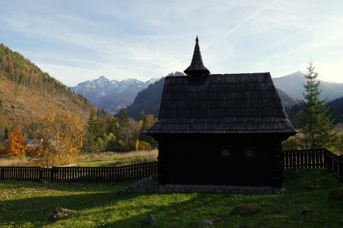 Koplyčia, Kalnai, Tatry, Vysoké Tatry, Slovakija, Šalis, Gamta, Ruduo, Turizmas, Dangus, Tatranská Javorina