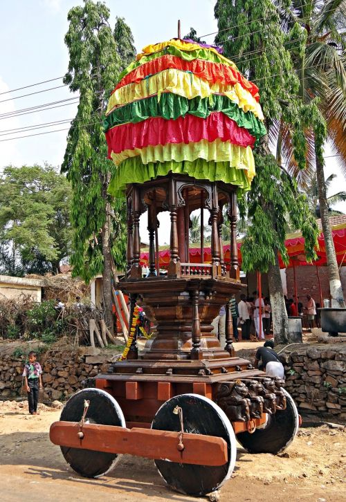 Vežimėlis, Papuoštas, Medinis, Vietos Festivalis, Karnataka, Indija
