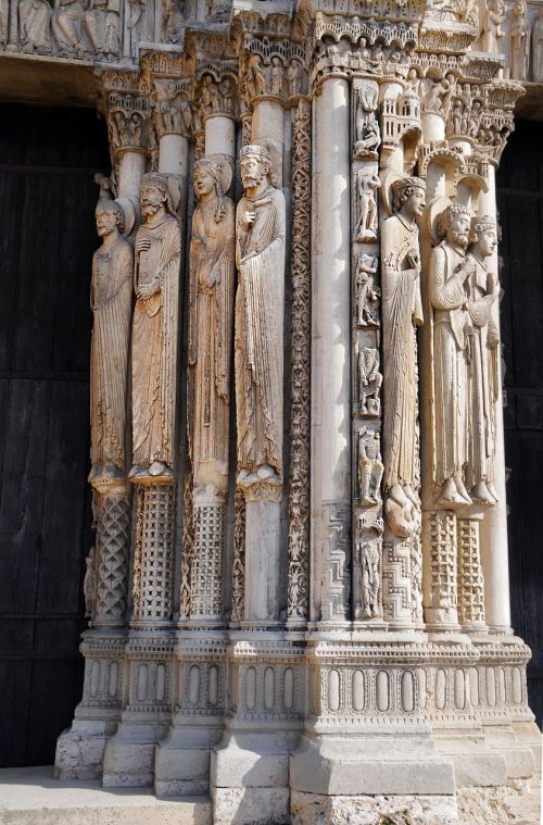 Chartres, Katedra, Veranda, Portalas, Apaštalai, Statulos Stulpelis