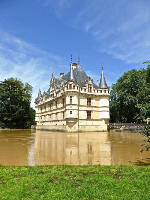 Chateau Dazay Le Rideau, Pilis, Pilis, France, Orientyras, Viduramžių, Rūmai, Moat, Eksterjeras
