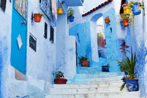 Chefchaouen, Šiaurės Marokas, Chaouen, Senamiestis, Mėlyni Plauti Pastatai