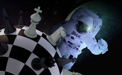 Šachmatai, Skaičiai, Astronautas, Erdvė, Mėnulis, Planeta, Šachmatų Lenta, Rutulys, Strategija, Šachmatų Figūros, Stalo Žaidimas, Žaidimų Lenta, Arklys, Bokštas, Springeris, Karalius, Lady, 3D Modelis, Vizualizacija