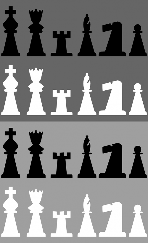 Šachmatai, Meeples, Juoda, Balta, Karalius, Karalienė, Rook, Pėstininkas, Vyskupas, Riteris, Nemokama Vektorinė Grafika