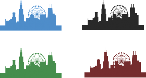 Chicago Skyline, Miestas, Architektūra, Bokštas, Illinois, Usa, Centro, Tvenkinys, Ferris Ratas, Nemokama Vektorinė Grafika
