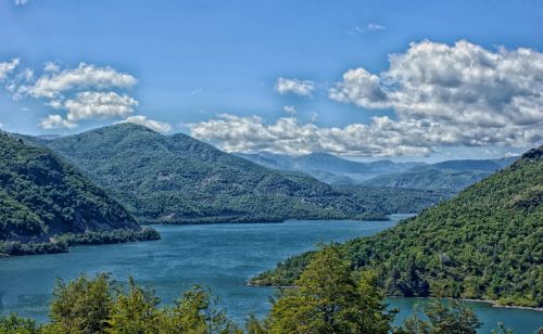 Čile, Rezervuaras, Vanduo, Kalnai, Slėnis, Dangus, Debesys, Kraštovaizdis, Vaizdingas, Miškas, Medžiai, Gamta, Lauke, Šalis, Kaimas, Kaimas, Vista, Gražus, Hdr