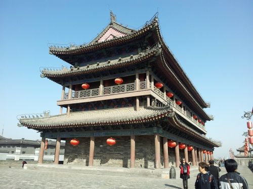 Kinija, Architektūra, Pagoda, Raudonos Lempos, Stogo Viršus, Stogai, Xian, Senamiestis