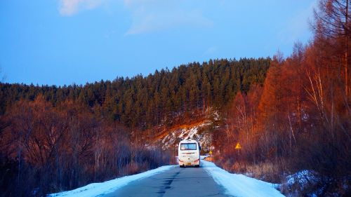 Kinija, Šiaurės Rytus, Changbai Kalnas, Kelias, Autobusas, Natūralus, Sniego Kalnas, Sniegas