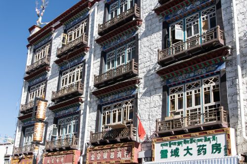 Kinija, Tibetas, Lhasa, Namai, Architektūra, Fasadas, Langas, Pastatas