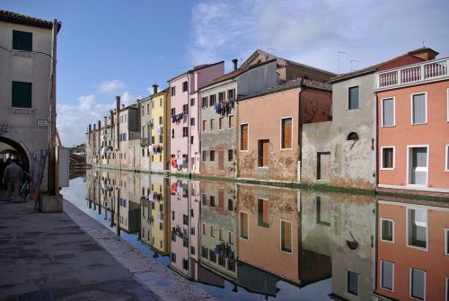 Chiogja, Italy, Kanalas, Gatvė, Miestas, Atspindys, Architektūra, Seni Namai