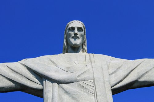 Kristus,  Kristus Atpirkėjas,  Brazilija,  Rio De Žaneiras Atostogos,  Dangus,  Skulptūra,  Dievas,  Statula,  Mėlyna,  Veidas,  Jėzus,  Cementas