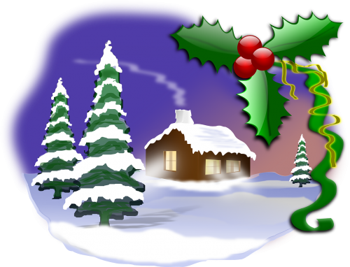 Kalėdos, Xmas, X-Mas, Kraštovaizdis, Žiema, Medis, Eglės, Holly, Ilex, Sniegas, Nemokama Vektorinė Grafika
