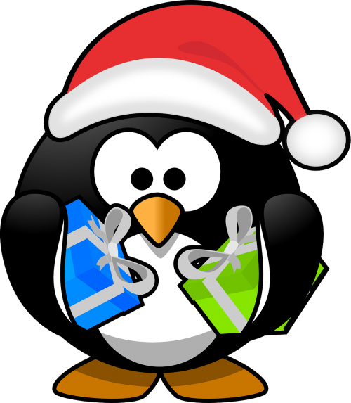 Kalėdos, Kalėdų Senelis, Tux, Xmas, Dangtelis, Skrybėlę, Atostogos, Pingvinas, Pateikti, Santa, Nemokama Vektorinė Grafika