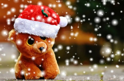 Kalėdos, Teddy, Sniegas, Minkštas Žaislas, Santa Skrybėlė, Juokinga