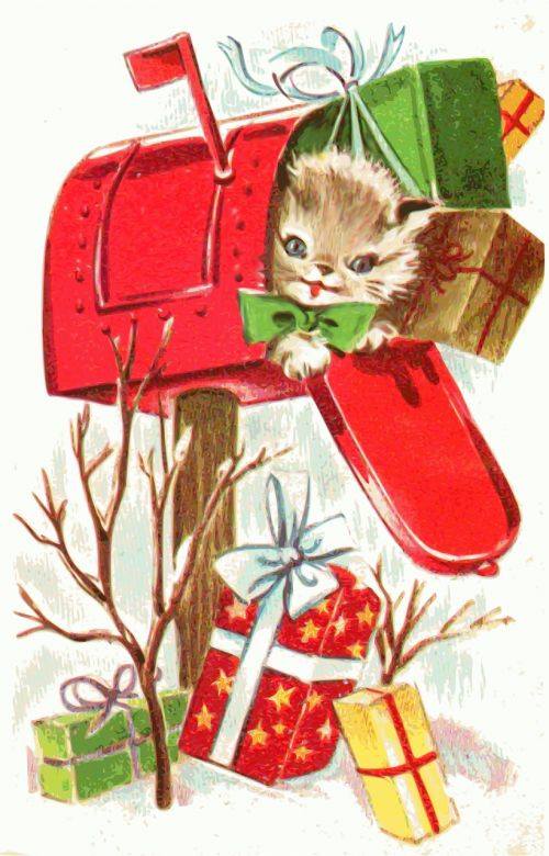Kalėdos, Kačiukas, Gyvūnas, Paštas, Dovanos, Raidės, Vintage