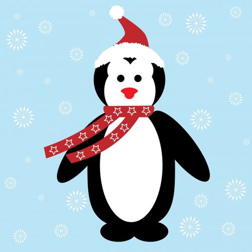 Kalėdos, Pingvinas, Santa Skrybėlė, Skrybėlę, Skara, Snaigės, Modelis, Fonas, Menas, Mielas, Animacinis Filmas