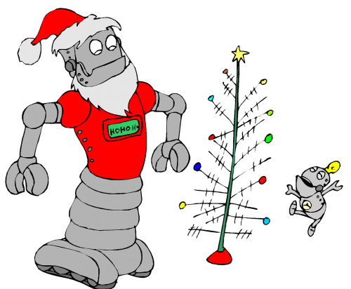 Kalėdos, Robotas, Mielas, Santa, Kalėdų Eglutė, Skrybėlę, Šventė, Xmas, Linksmas, Laimingas, Apdaila, Animacinis Filmas, Dizainas, Linksma, Juokinga, Charakteris, Spalvinga, Sezonas, Šventė, Izoliuotas