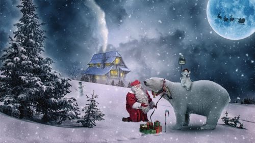 Kalėdos, Kalėdų Motyvas, Žiema, Kalėdų Senelis, Baltoji Meška, Dovanos, Sniegas, Šaltas