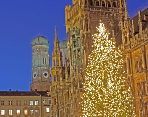 Kalėdos, Munich, Miesto Rotušė, Marienplatz, Frauenkirche, Bavarija, Miesto Rotušės Bokštas