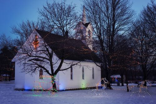 Kalėdų Bažnyčia, Bažnyčia Naktį, Atostogų Bažnyčia, Xmas Miestas, Kalėdų Žiburiai, Kraštovaizdis