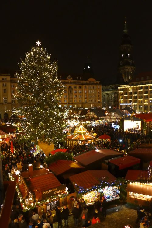 Kalėdų Rinka, Drezdenas, Vokietija, Kalėdų Eglutė, Šviesos, Naktis, Miestas, Kalėdų Eglučių Žiburiai, Kalėdų Puošimas