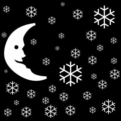 Balta,  Mėnulis,  Snaigės,  Sniegas,  Juoda,  Fonas,  Naktis,  Doodle,  Atkreipti,  Scena,  Kalėdų Mėnulis