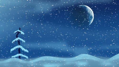 Kalėdų Naktis, Mėnulis, Medis, Sniegas, Fonas