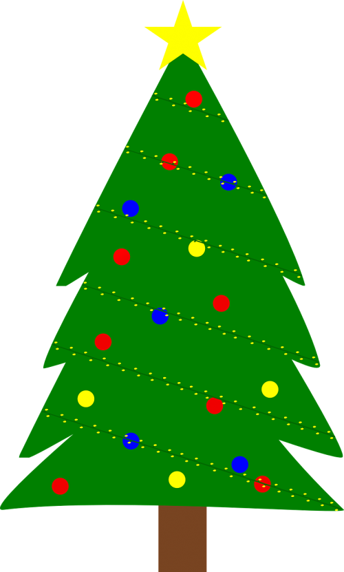 Kalėdų Eglutė, Kalėdos, Medis, Apdaila, Žibintai, Žvaigždė, Nemokama Vektorinė Grafika