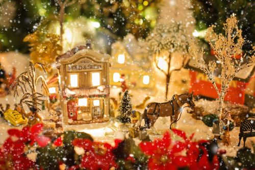 Kalėdinis Kaimas, Kalėdos, Xmas, Sniegas, Žiema, Šventė, Kraštovaizdis, Apdaila, Pasveikinimas, Scena, Linksmų Kalėdų, Gatvė