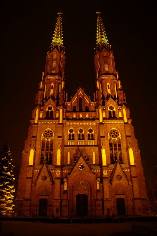 Naktis, Katedra, St Floriana, Varšuva, Rajono Prague, Lenkija, Bažnyčia, Neogotyk